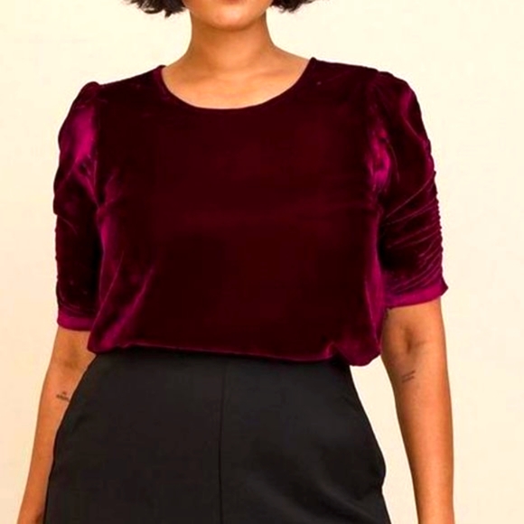 ❤️NWT VINTAGE TORRID TOP - CABERNET WINE VELVET RUCHED SLEEVE BLOUSE FUSCHIA 2X - Picture 7 of 11
